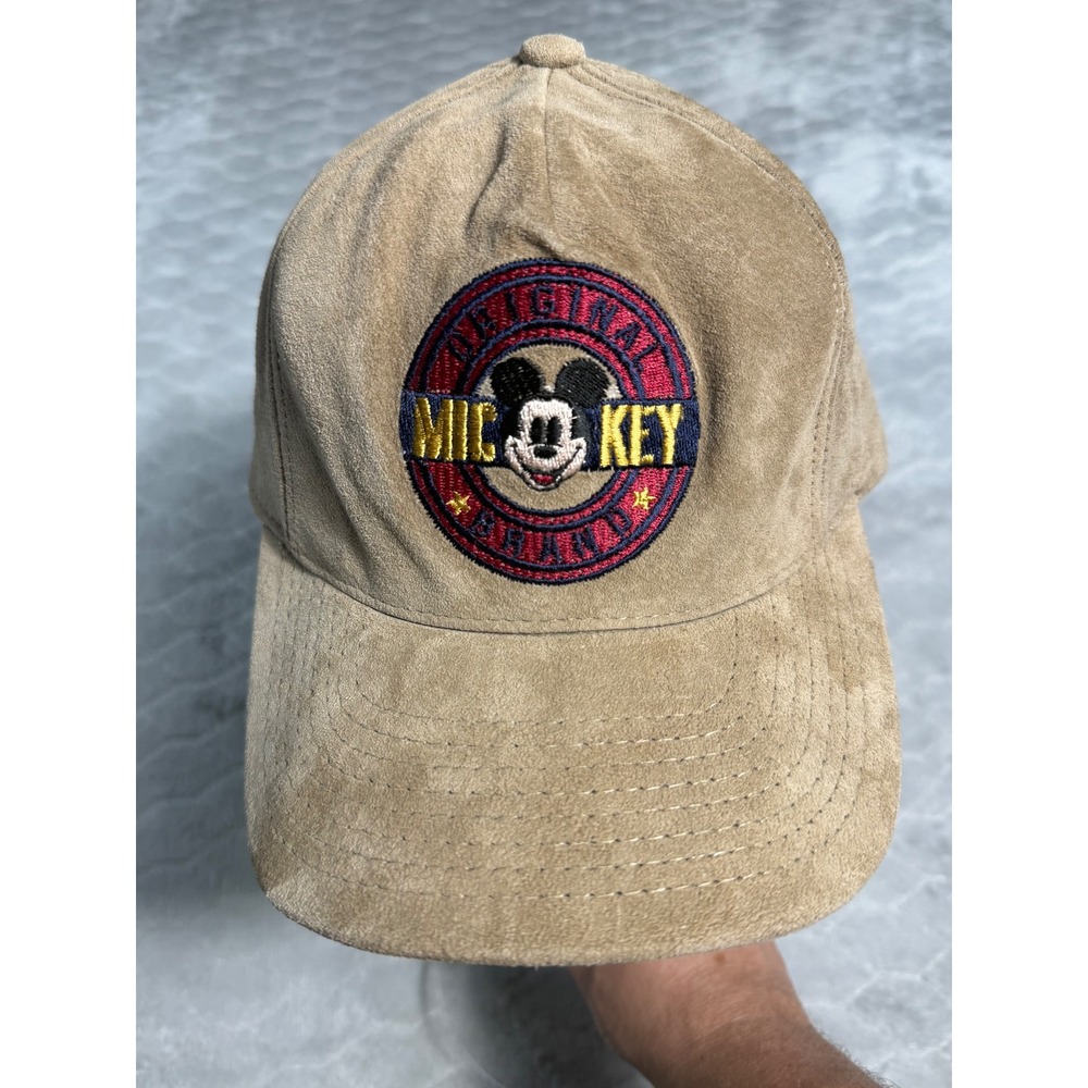 Vintage Disney Mickey Mouse Suede Hat Goofy's Hat Co Tan Strapback Made in USA